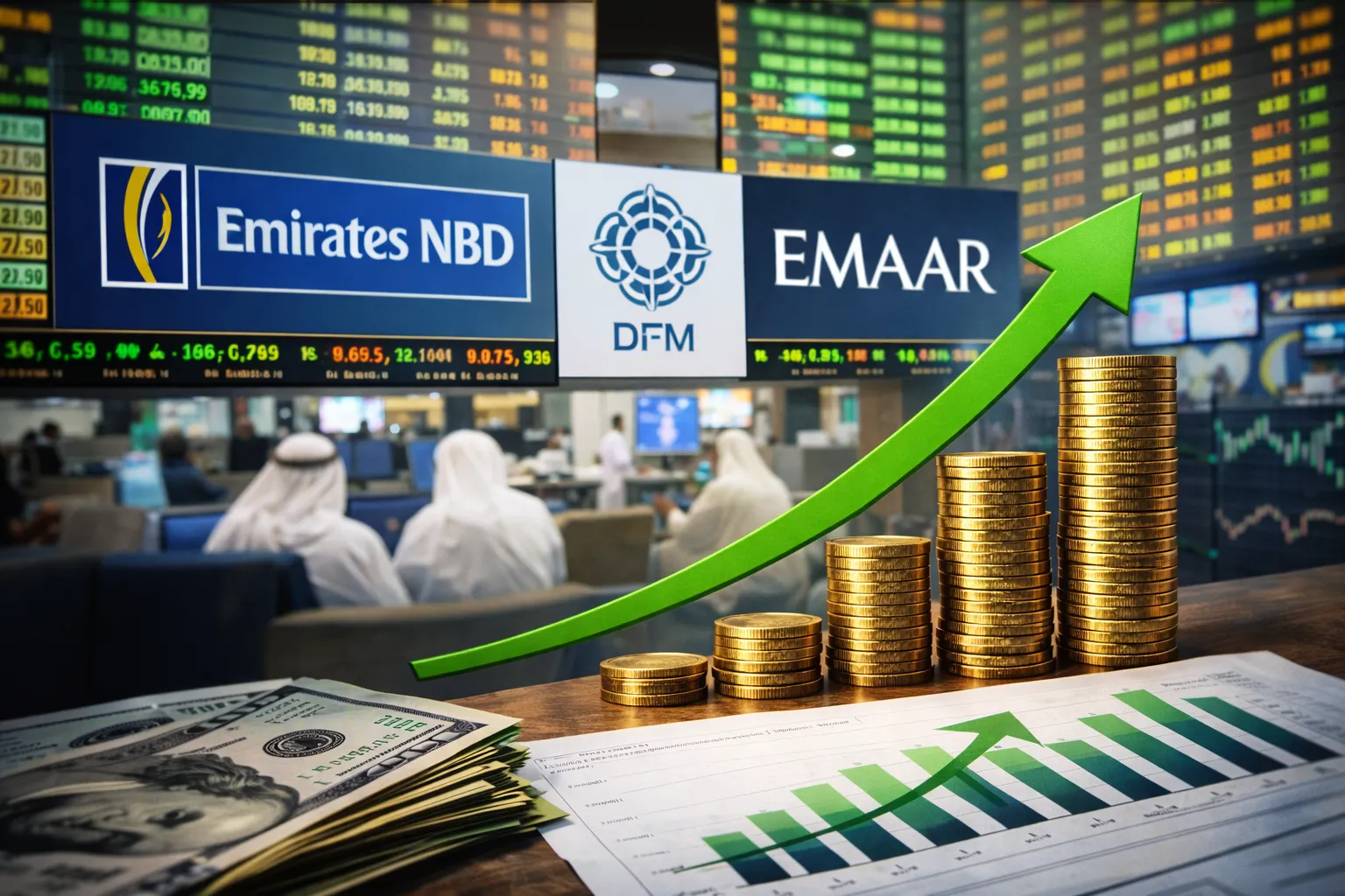 أسعار الأسهم في سوق دبي المالي: ارتفاعات تقودها إعمار للتطوير والإمارات دبي الوطني خلال آخر جلسة